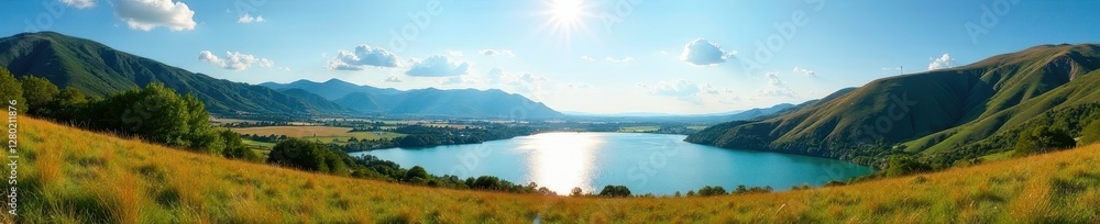 Sparkling Balaton, sun-drenched hills, vivid blue sky , summertime, clear Sparkling Balaton, sun-drenched hills, vivid blue sky , summertime, clear