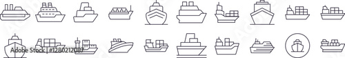 Passenger, Cargo and Cruise Collection of Thin Icons. Editable Stroke. Perfect for Web Sites, Books, Cards, Apps