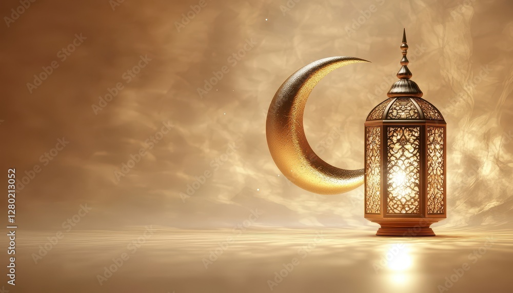 Golden Lantern and Crescent Moon Under a Cloudy Sky Golden Lantern and Crescent Moon Under a Cloudy Sky