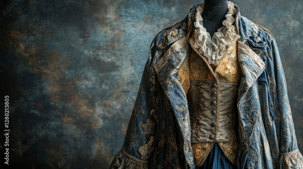 Fototapeta premium Detailed Historical Garments Displaying Realistic Textures and Colors in an Elegant Fashion Photography Setting