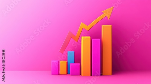 Colorful bar graph with upward trend on vibrant pink background, symbolizing growth and success Free Download Colorful bar graph with upward trend on vibrant pink background, symbolizing growth and success - GFXLoad