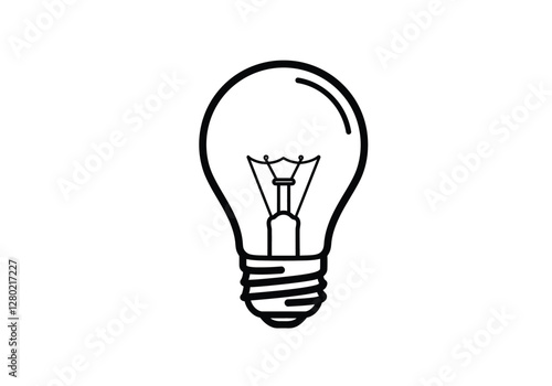 Bulb clipart black and white. This image shows a simple black and white illustration of a light bulb with visible filament and base. Vector illustration design.