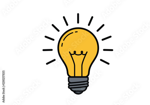 Lightbulb idea clipart. A bright yellow lightbulb with rays emanating from it, symbolizing an idea or inspiration. Vector illustration design.