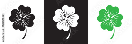 Good luck four leaf clover icon .  isolated on white and black background. Vector illustration. EPS 10