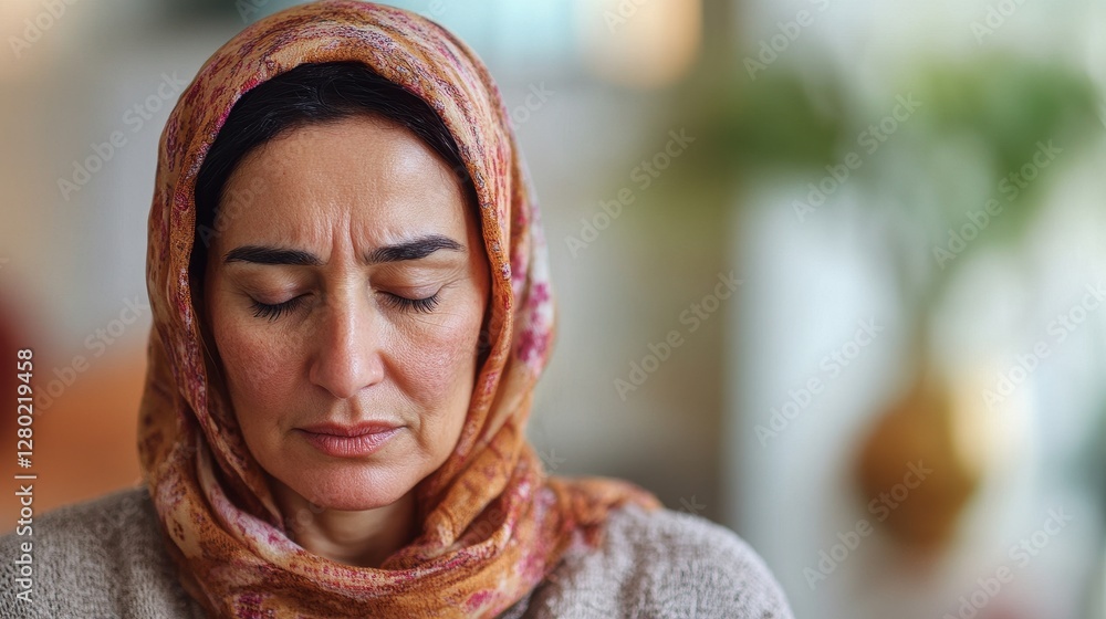 Pensive Woman in Headscarf: A Portrait of Contemplation Pensive Woman in Headscarf: A Portrait of Contemplation