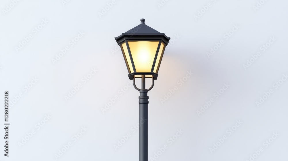 Illuminated Street Lamp Against a White Wall Illuminated Street Lamp Against a White Wall
