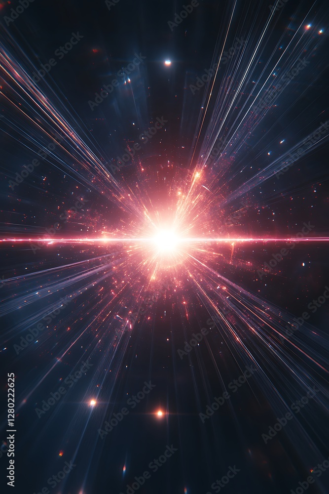 Fototapeta premium Cosmic explosion, space, light rays, stars