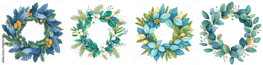 Fototapeta premium Assorted Floral Wreaths Holiday Season Greetings and Celebrations Festive Decoration Charming Design