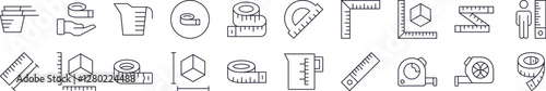 Measure Tape Set of Thin Icons. Editable Stroke. Perfect for Web Sites, Books, Cards, Apps