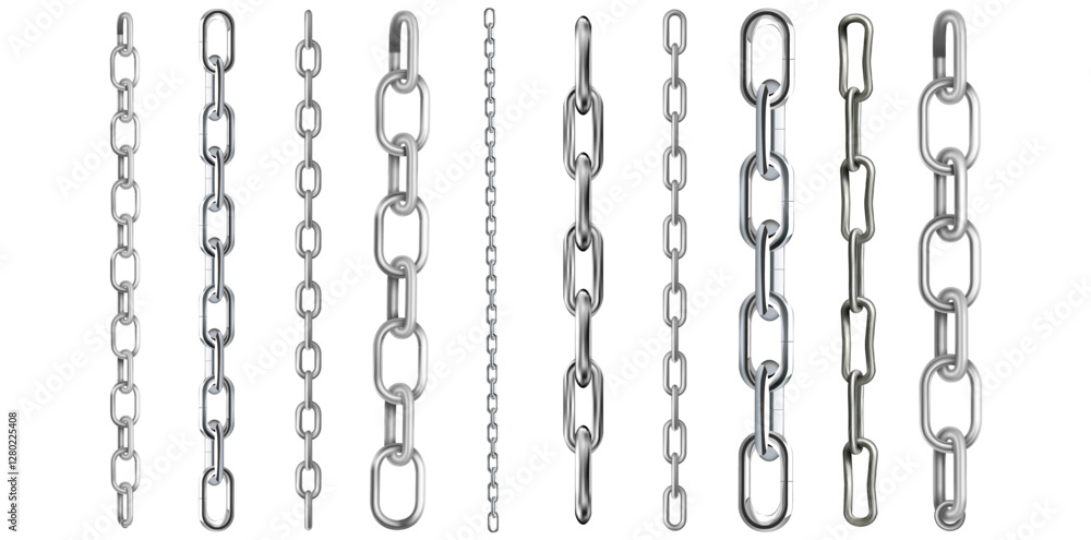Collection Of Realistic Metal Chains Vector Illustration.
Collection Of Realistic Metal Chains Vector Illustration.