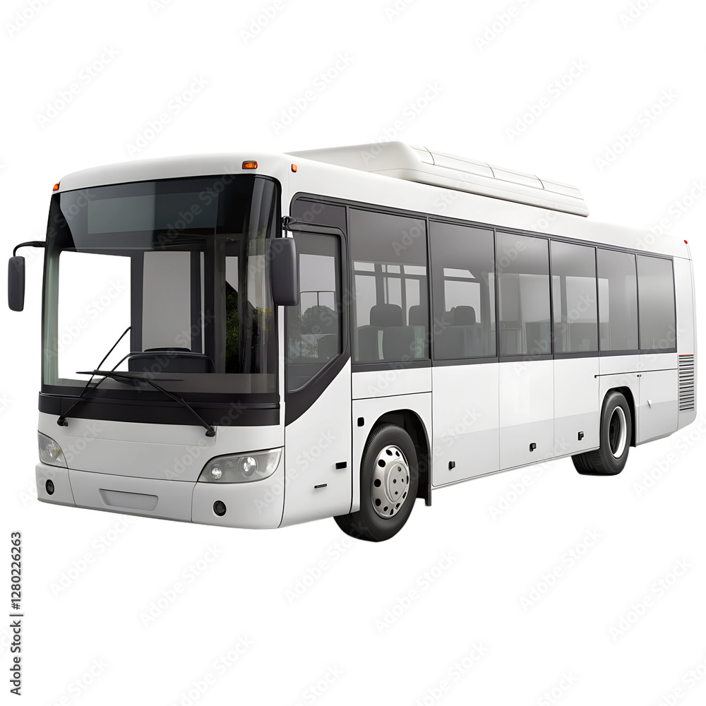 Matte white city bus isolated on transparent background. Matte white city bus isolated on transparent background.