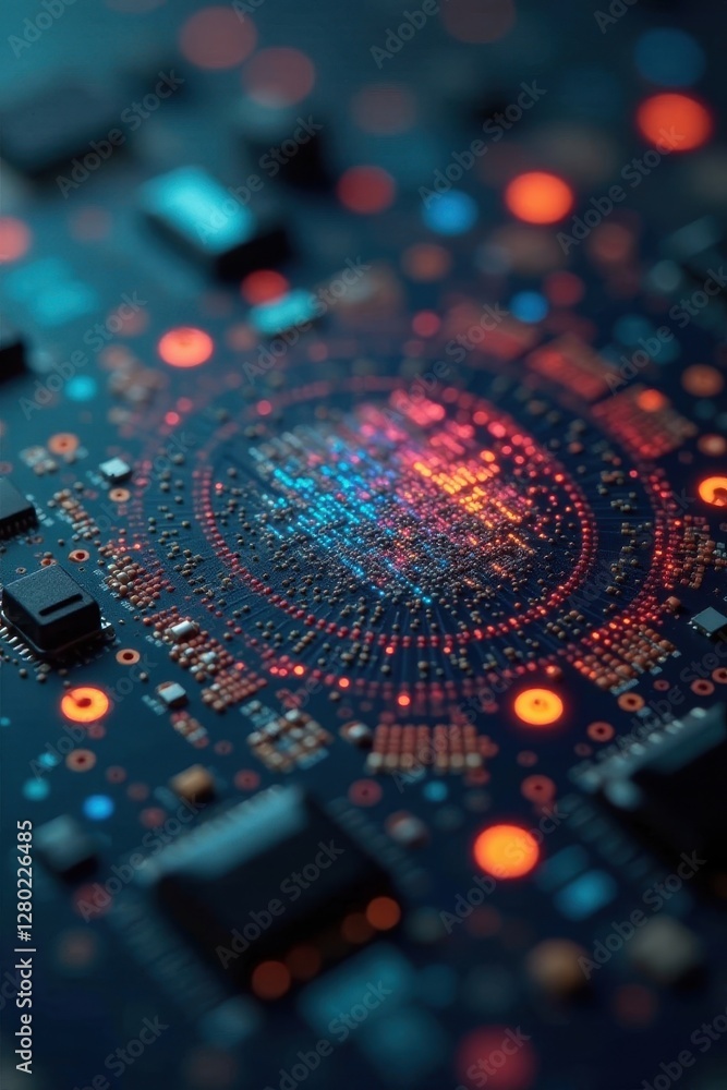 Fototapeta premium Close-up of sensor analyzing waste composition, screen, eco, deep learning