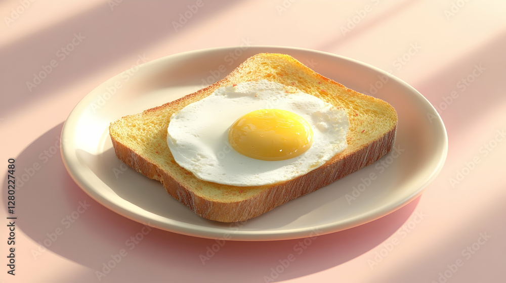 Three dimensional render of plastic plate with bread, cheese and fried egg Three dimensional render of plastic plate with bread, cheese and fried egg