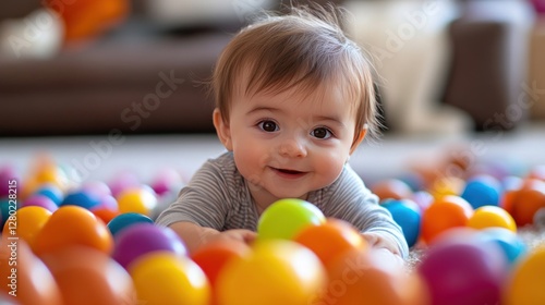 Adorable Baby Playing in a Colorful Ball Pit
