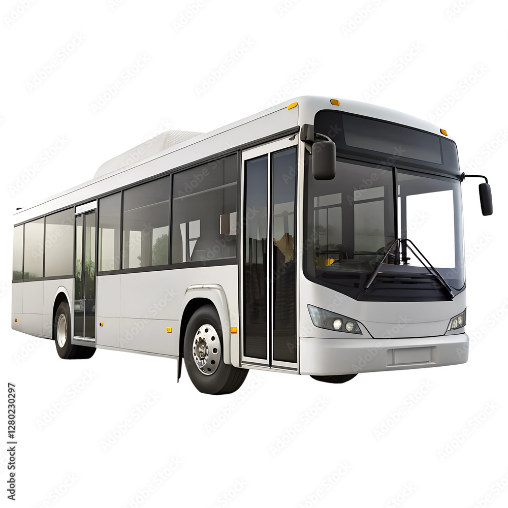 Matte white city bus isolated on transparent background. Matte white city bus isolated on transparent background.