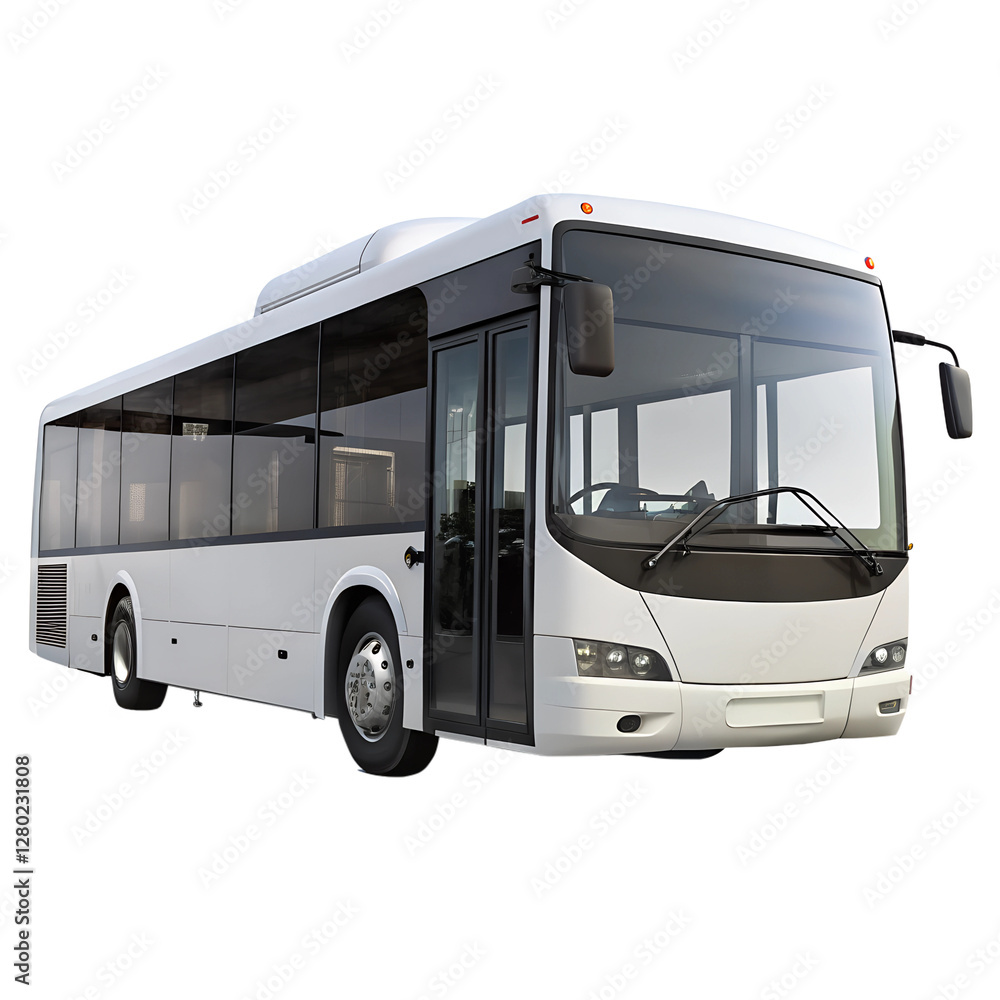 Matte white city bus isolated on transparent background.