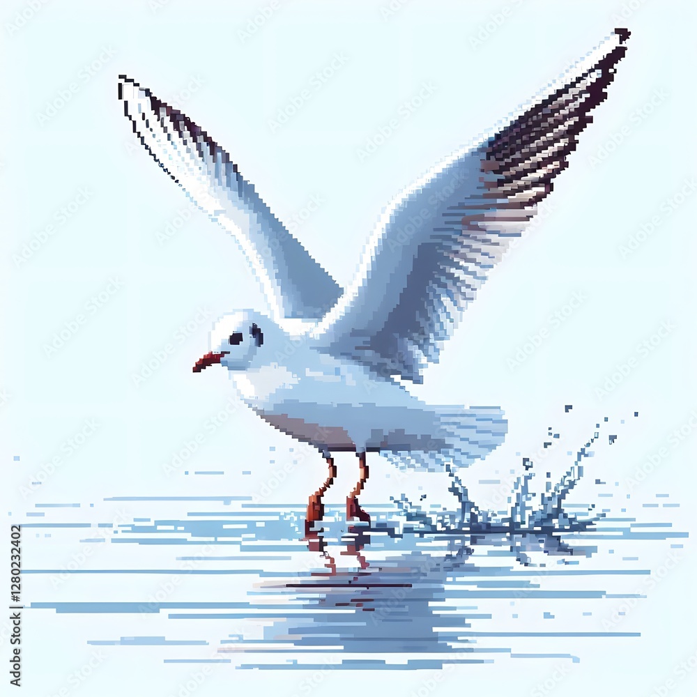 Obraz premium 갈매기, 픽셀아트, jpeg (Sea mew, pixel art, jpeg)