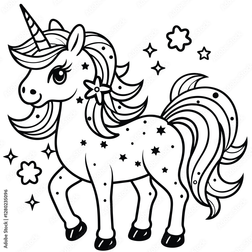 Fototapeta premium HORSE coloring book page line art outline vector illustration for kids 