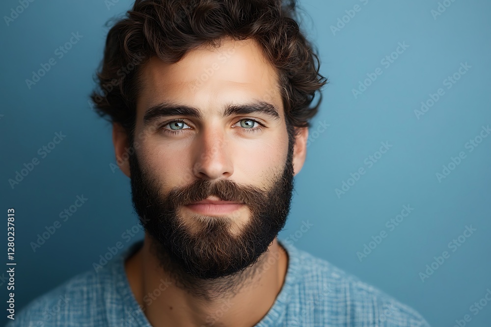 Studio portrait, man, serious expression, blue background Studio portrait, man, serious expression, blue background