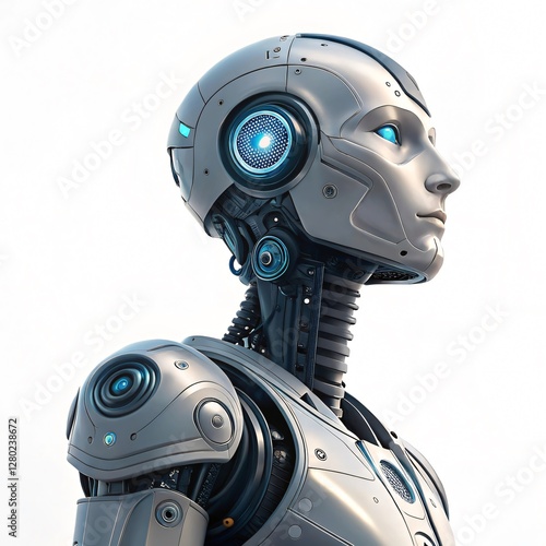 ai robot thinking side view isolated on white background