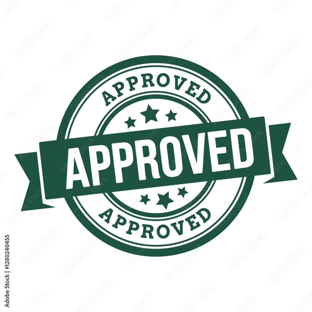 Approved Rubber Stamp Badge Vector Illustration – Green Round Certification Seal with Ribbon, Verified Approval Label for Business and Documents Approved Rubber Stamp Badge Vector Illustration – Green Round Certification Seal with Ribbon, Verified Approval Label for Business and Documents