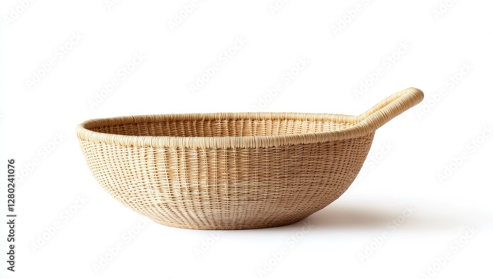 Fototapeta premium Light Beige Woven Basket with Handle, Studio Shot