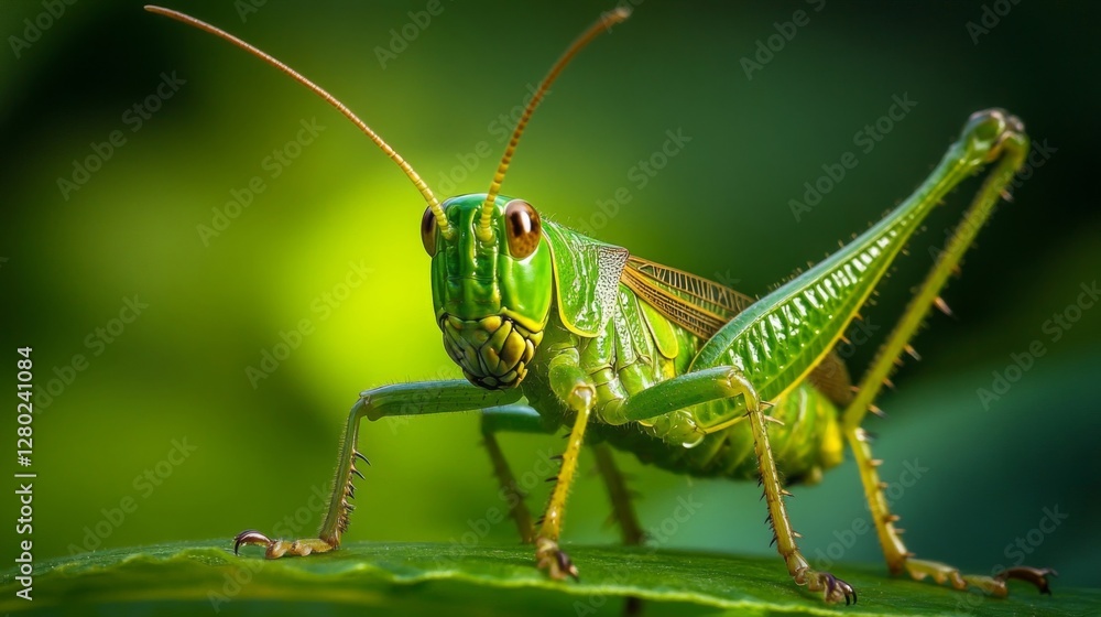 Green Grasshopper Closeup on a Leaf Green Grasshopper Closeup on a Leaf