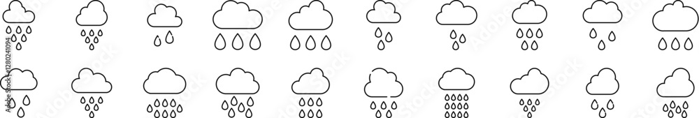 Pack of Weather Related Line Icons. Rain Outline Signs for Graphic and Web Design, Apps, Adverts, Various Cards Pack of Weather Related Line Icons. Rain Outline Signs for Graphic and Web Design, Apps, Adverts, Various Cards
