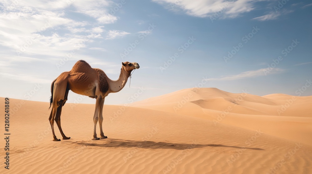 Brown Camel in a Sunny Desert Landscape Brown Camel in a Sunny Desert Landscape