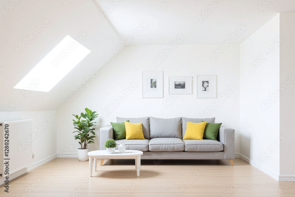 Fototapeta premium modern living room white color scheme skylight gray sofa