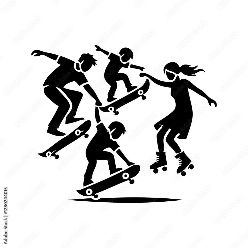 Obraz premium Skateboarding and Roller Skating Action Scene