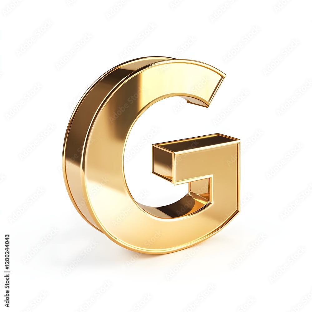 A three dimensional gold letter G is shown A three dimensional gold letter G is shown