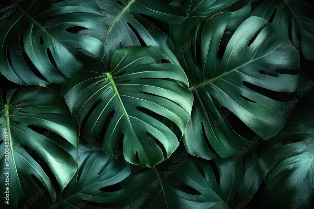 custom made wallpaper toronto digitalLush, dark green Monstera deliciosa leaves create a vibrant, tropical backdrop.