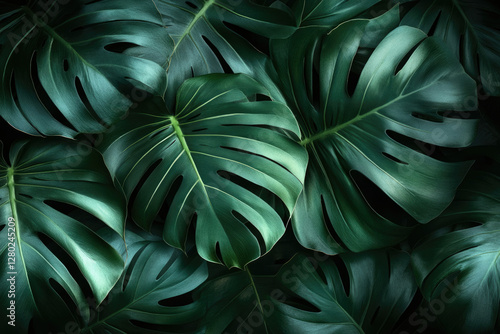 Wallpaper Mural Lush, dark green Monstera deliciosa leaves create a vibrant, tropical backdrop. Torontodigital.ca