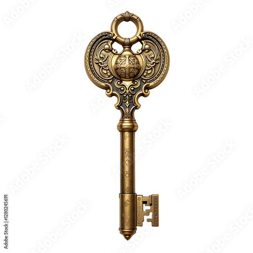 Antique rusty key isolated on black and white background