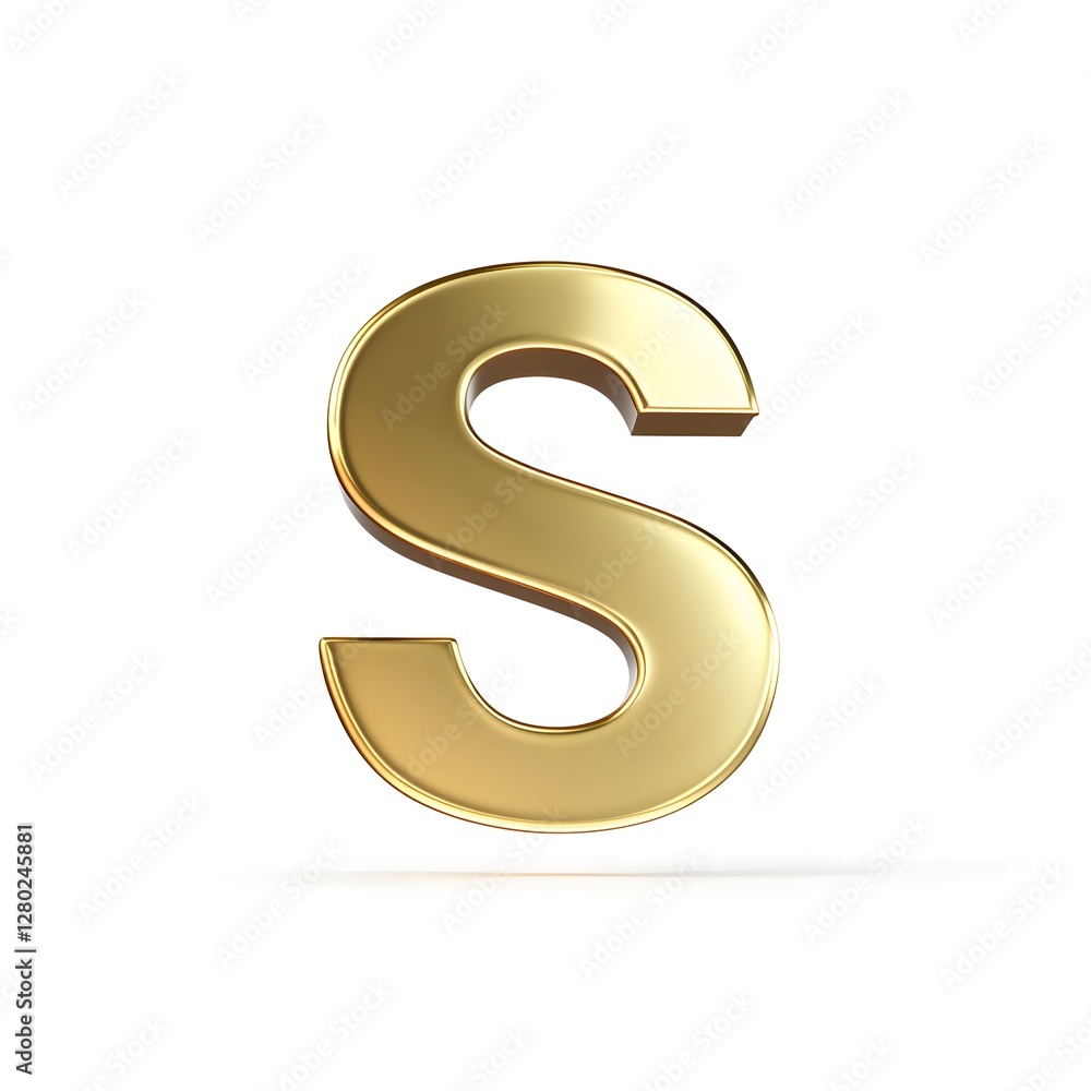 Golden Letter S in a White Background Setting Golden Letter S in a White Background Setting