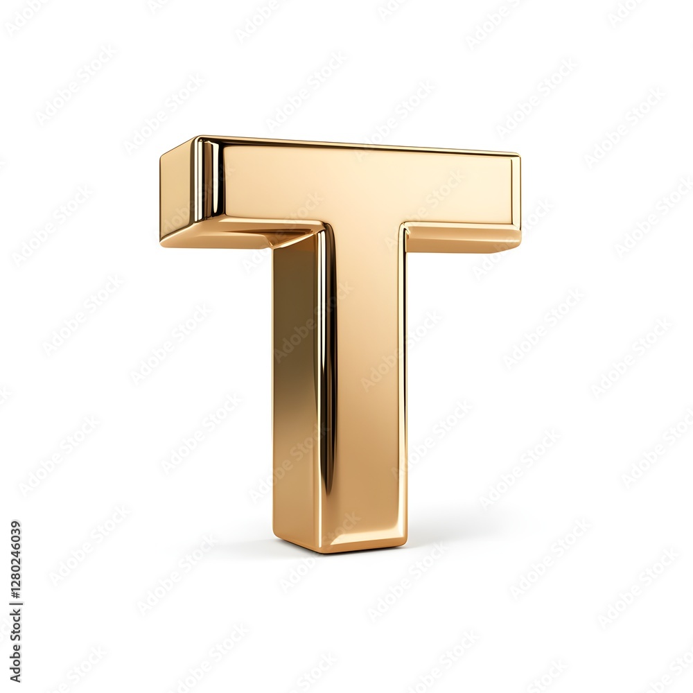 This image represents the golden letter T prominently on white This image represents the golden letter T prominently on white