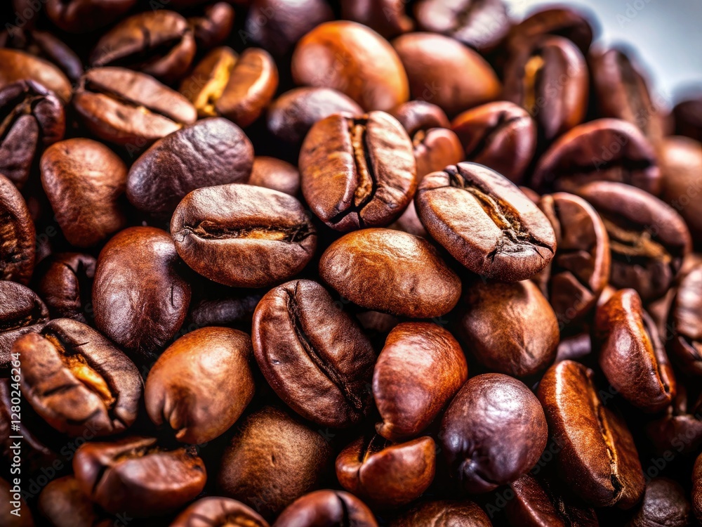 Rich, dark roast coffee beans dramatically lit against a stark white backdrop. Rich, dark roast coffee beans dramatically lit against a stark white backdrop.