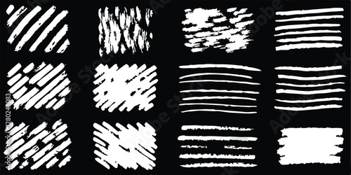 vector collection features a chalk doodle set, pencil scribble texture collection, vector punk charcoal brushstrokes, grungy hand-drawn crayon textures, lines, highlights, and underlines, all on a bla