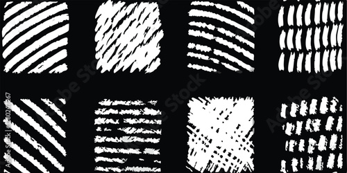 vector collection features a chalk doodle set, pencil scribble texture collection, vector punk charcoal brushstrokes, grungy hand-drawn crayon textures, lines, highlights, and underlines, all on a bla