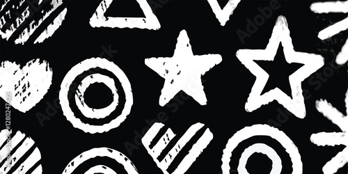 vector collection features a chalk doodle set, pencil scribble texture collection, vector punk charcoal brushstrokes, grungy hand-drawn crayon textures, lines, highlights, and underlines, all on a bla