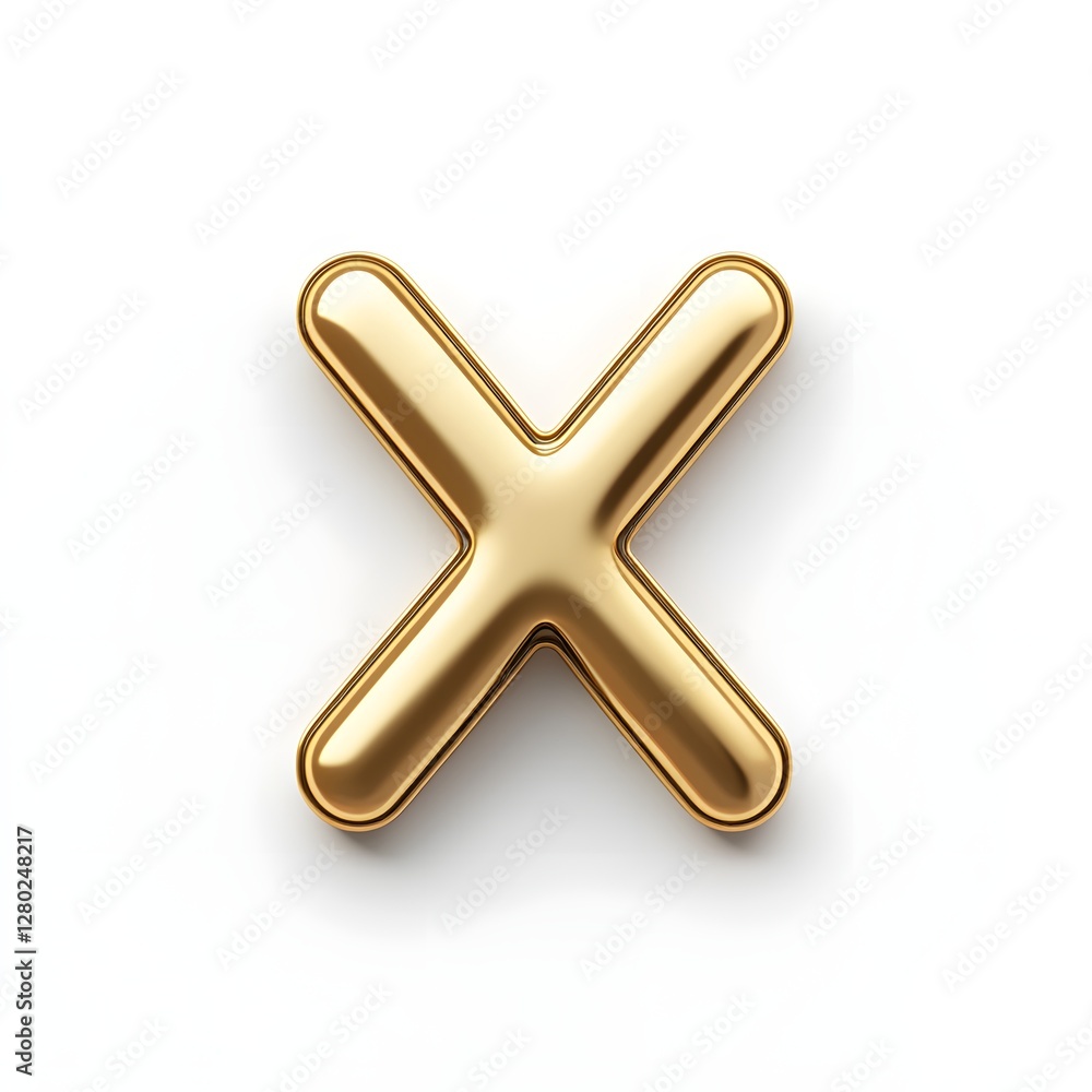 The golden letter X is centered on a white background The golden letter X is centered on a white background
