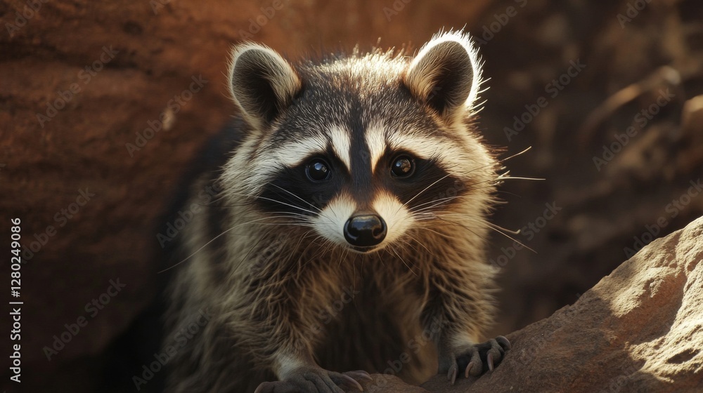 Fototapeta premium Closeup Portrait of a Raccoon in Rocky Environment