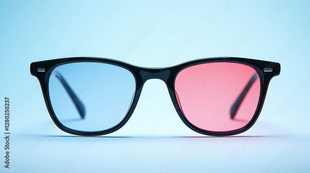 Black Framed 3D Glasses with Red and Blue Lenses on White Surface Black Framed 3D Glasses with Red and Blue Lenses on White Surface