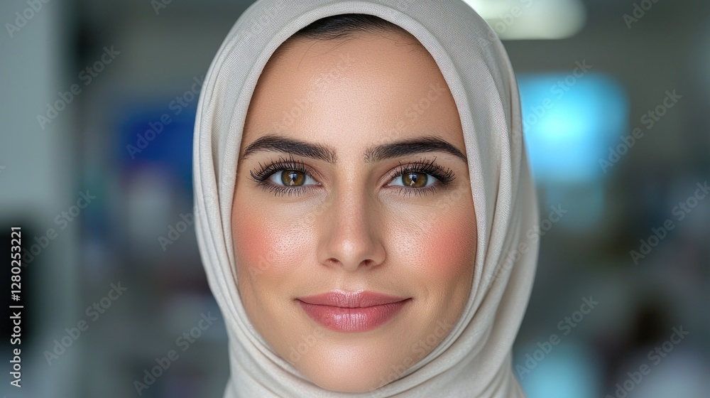 Woman in hijab, smiling, office background, portrait, professional, possible use corporate, social media Woman in hijab, smiling, office background, portrait, professional, possible use corporate, social media