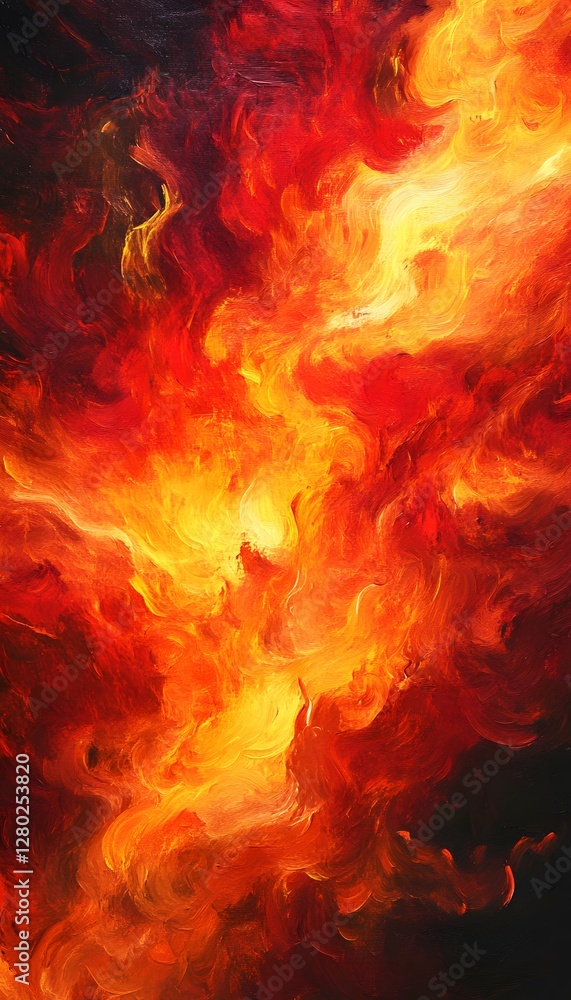 A dramatic fiery explosion painted with vibrant warm colors A dramatic fiery explosion painted with vibrant warm colors