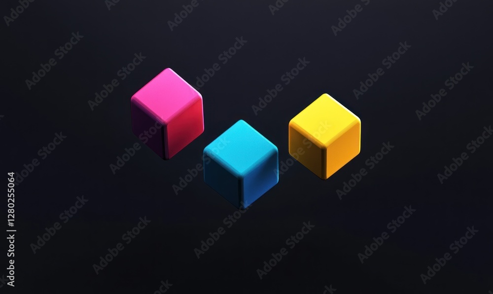 Three colorful cubes on dark background. Three colorful cubes on dark background.
