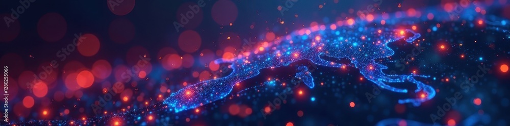 Fototapeta premium Bright banner with glowing network icons and data streams , server, system, progress