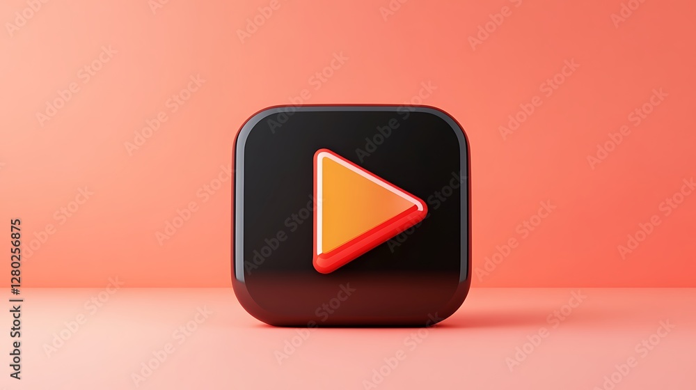 Sleek Black Play Button Icon: 3D Render on Coral Background AI Generated Sleek Black Play Button Icon: 3D Render on Coral Background AI Generated