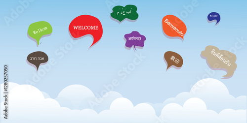 Multicultural different welcome greetings in the cloud word vector illustration design background